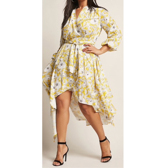 Plus Size High-Low Floral Wrap Dress - Picture 1 of 2